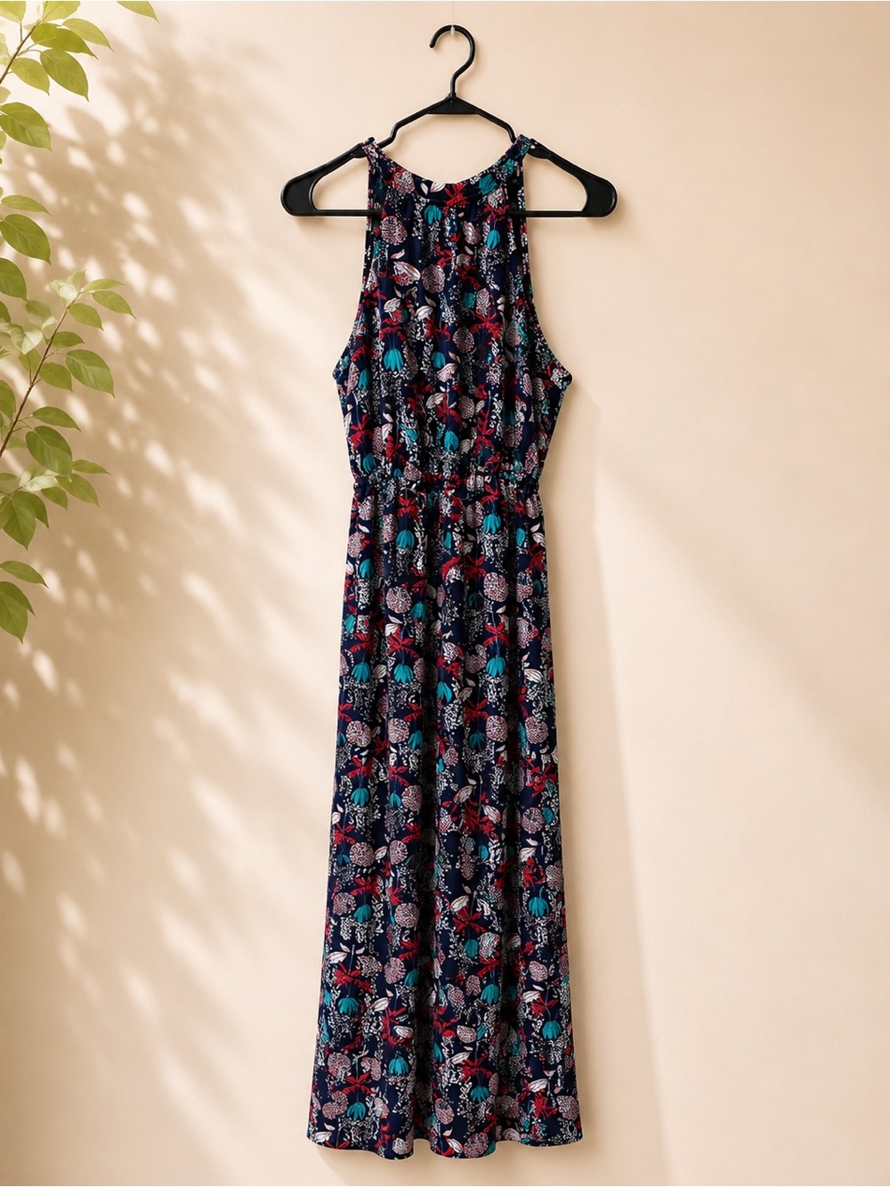 Miami Navy Floral Halter Maxi Dress | Size Medium